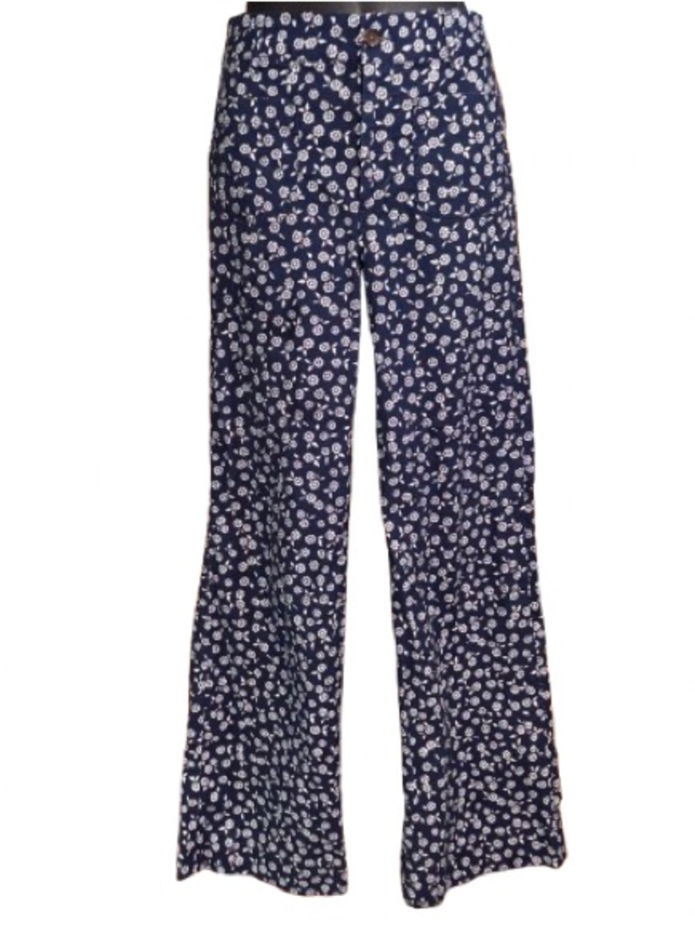 J.Crew Lizzie high-rise wide-leg pants navy blue white floral print size 24 - Picture 2 of 13